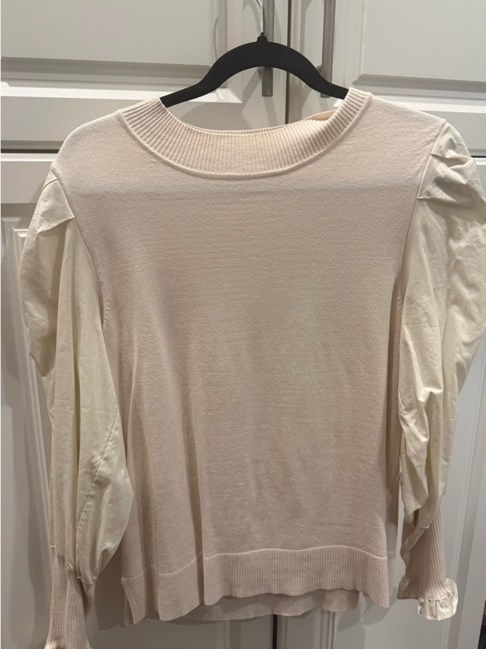 MELISSA NEPTON Cream Puff-Sleeve Mixed-Media Sweater